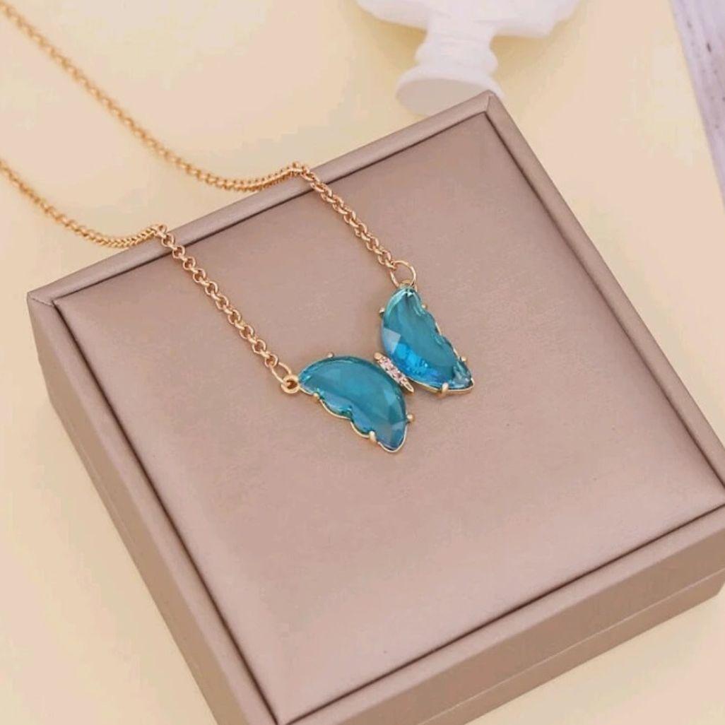 Stylish Blue Crystal Butterfly Necklace For Women and Girls - Meoily