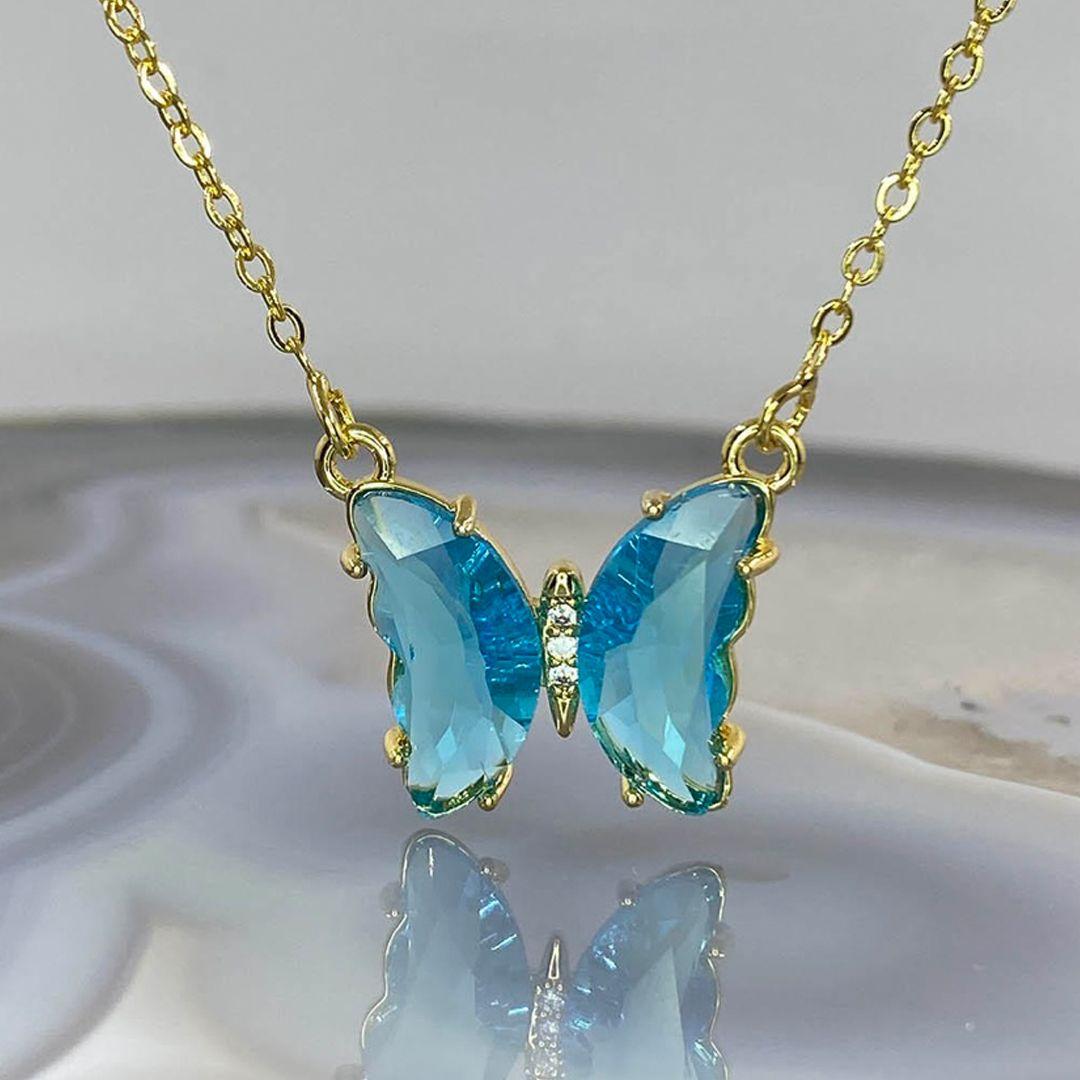 Stylish Blue Crystal Butterfly Necklace For Women and Girls - Meoily