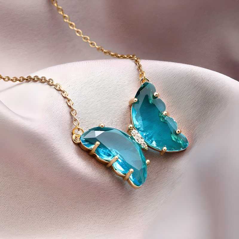 Stylish Blue Crystal Butterfly Necklace For Women and Girls - Meoily