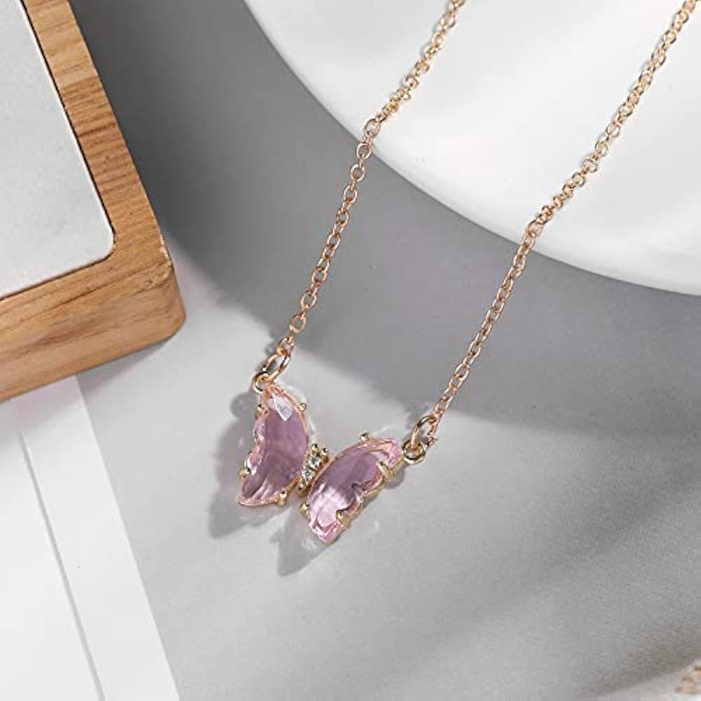 Stylish Pink Butterfly Necklace For Women and Girls - Meoily