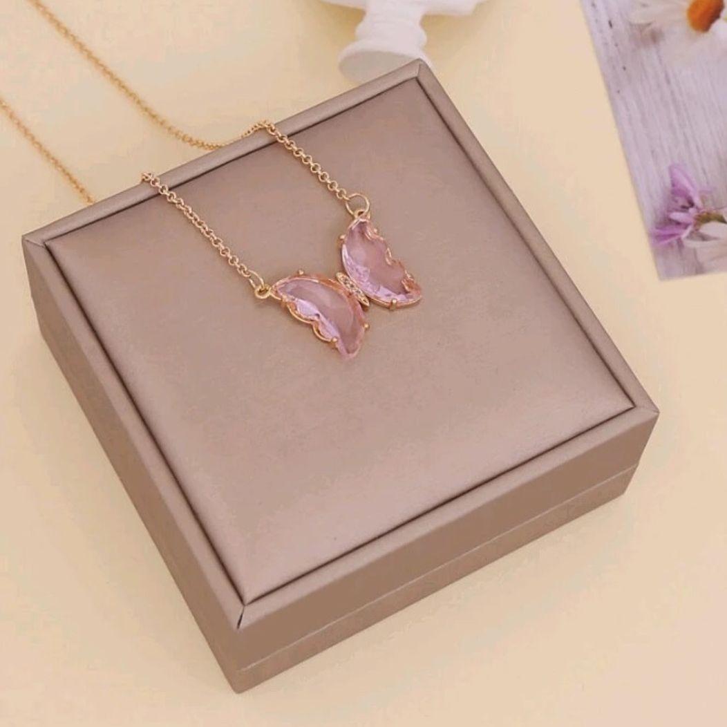 Stylish Pink Butterfly Necklace For Women and Girls - Meoily